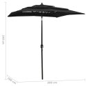 3-poziomowy parasol na aluminiowym słupku, czarny, 2x2 m