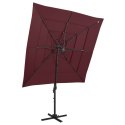 4-poziomowy parasol na aluminiowym słupku, bordowy, 250x250 cm